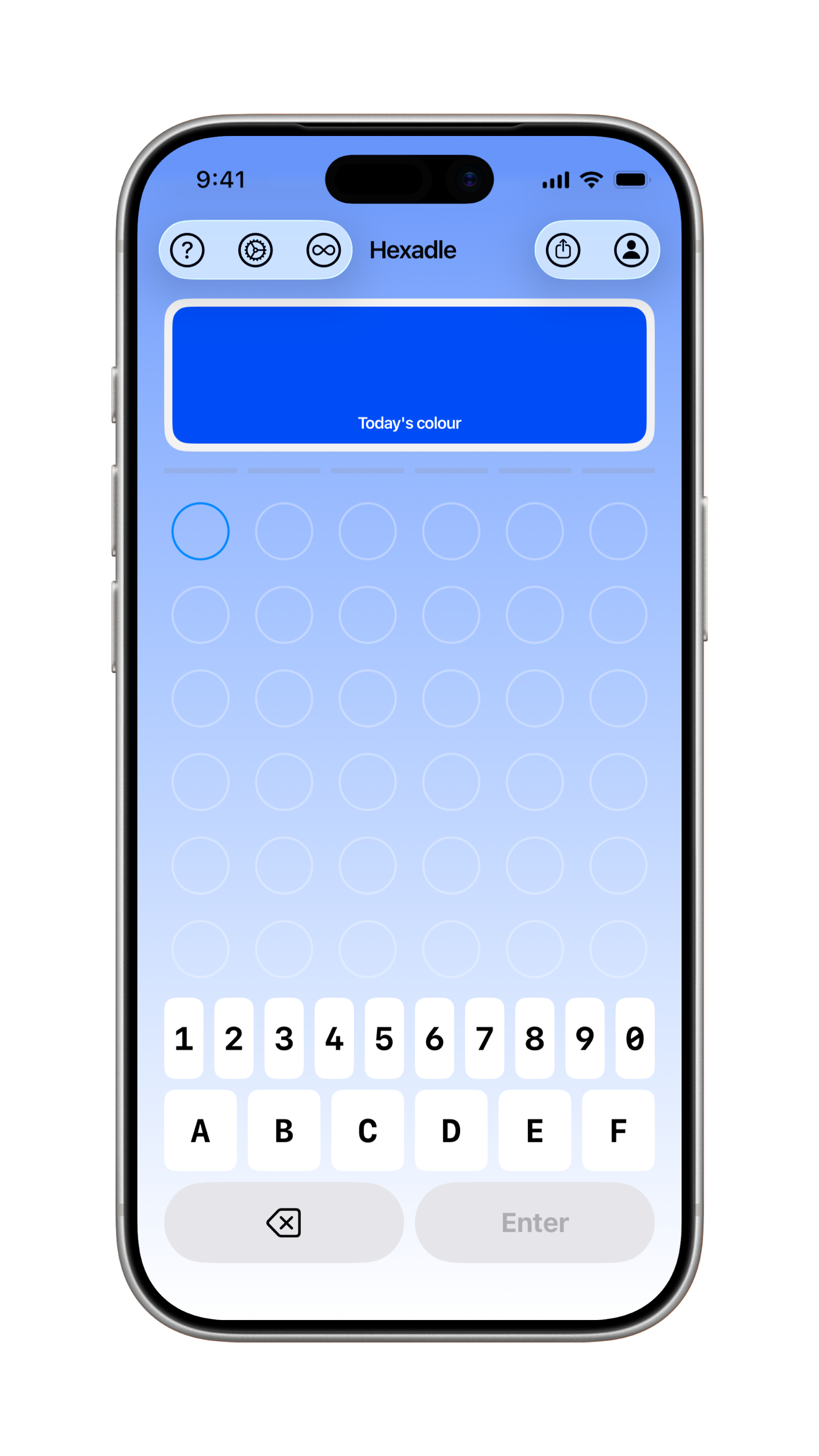 Hexadle game — vivid blue puzzle theme