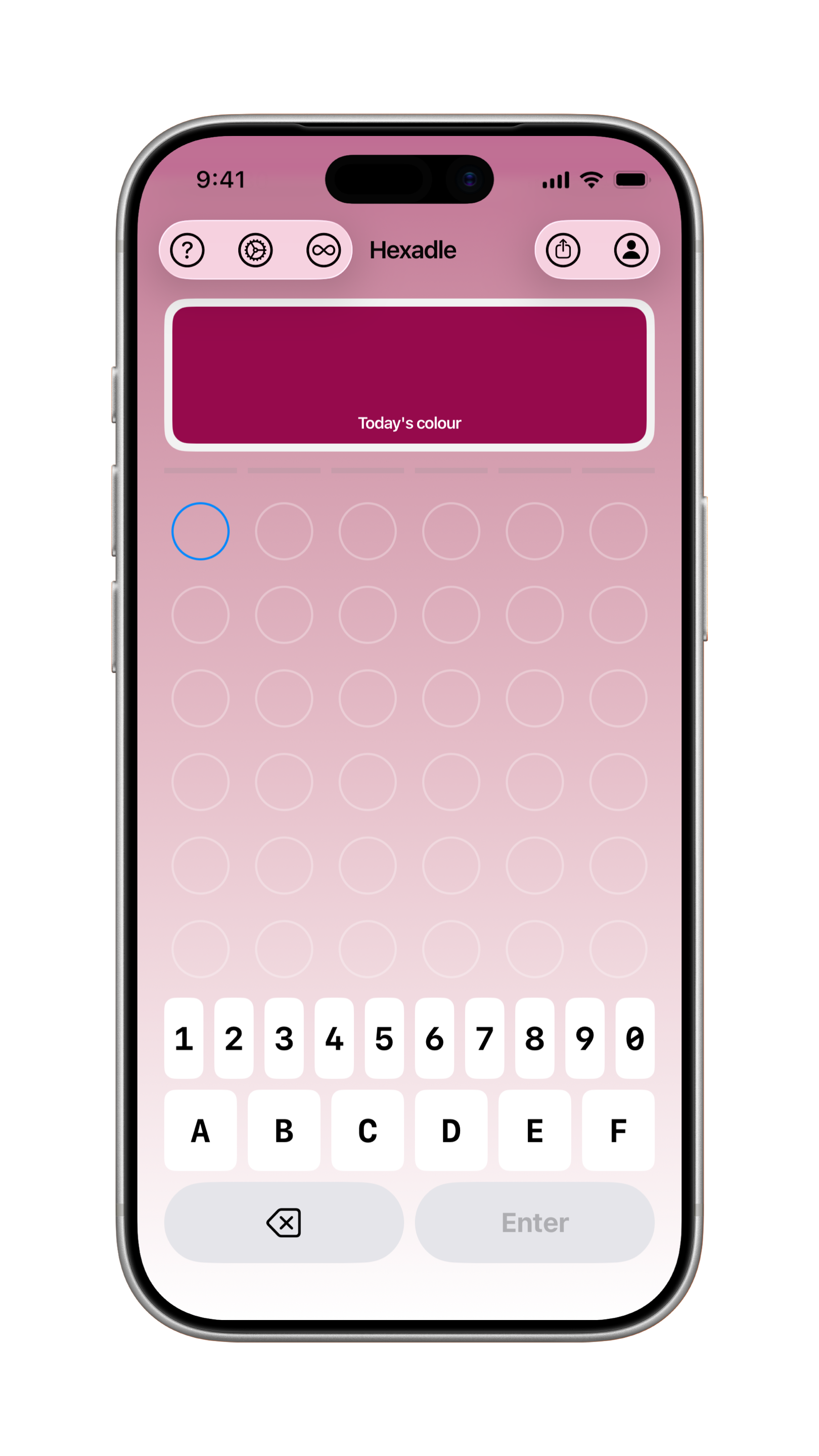 Hexadle game — deep pink puzzle theme